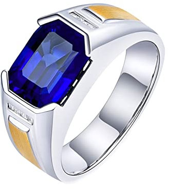 KnSam Echter Goldschmuck, Herren Ring Weißgold 750, Verlobungsring 2.6ct Labor Erstellt Saphir mit Diamant, Jahrestag Geschenk, Silber Blau Gold, Gr.70 (22.3)