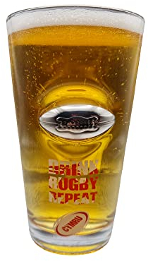 solo-pro master your game Unique England Wales Rugby Themed Gift Pint Glass Embedded Stainless Steel Ball Fathers Day, Birthday, for HIM HER (Wales)