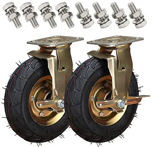 WORDFUN 2 Stück 200 Mm 250mm Bockrolle Gummi, Doppelte Lager Lenkrolle Mit Bremse, Schwerlastrollen Luftreifen Für Trolleys Möbel, Tragfähigkeit:150KG / 200KG, Mit Schrauben