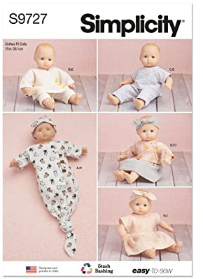 SIMPLICITY SS9727OS 15 Baby Doll Clothes, Hat and Headband OS (ONE Size)