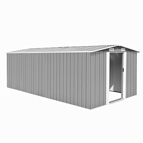 YEZIYIYFOB Gartenhaus Geräteschuppen 257x489x181 cm Metall Grau Gartenschrank Fahrradgarage Gartenhaus Metall Fahrradbox Gartenschrank Wetterfest Fahrradunterstand GeräTehaus mit 4 Lüftungsschlitzen