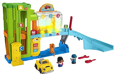 Fisher-Price Little People Toddler Playset with Toy Car, Ramp and Smart Stages Content, Light-Up Learning Garage, Multilingual version: English UK, Spanish Castillian, Italian,Portuguese - HRB34