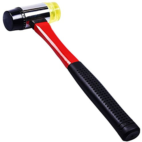 40MM Professional Double Face Hammer Head FIBREGLASS Red Shaft New Grip Handle DIY Camping Paving Mallet Hand Tool Soft & Hard Striking Garage Racking Construction Tiling UK Free P&P