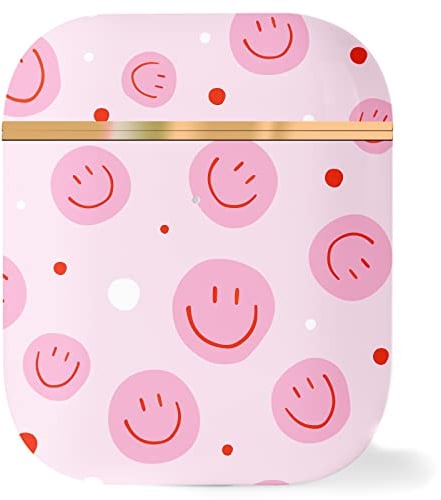 Berkin Arts Kompatibel mit AirPods 2 & 1 Generation Hülle AirPods Case Ästhetisch Rosé Goldenes Hardcover mit Schlüsselanhänger Serielle Kunst Disco-Lächeln