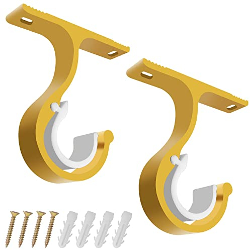 Colexy Gardinenstangenhalter, 2 Stück Metall Gardinenstange Halterung Vorhangstangenhalter Wandhalterung Duschvorhangstange Zubehör für Gardinen Kleiderstange Duschstange (Gold)