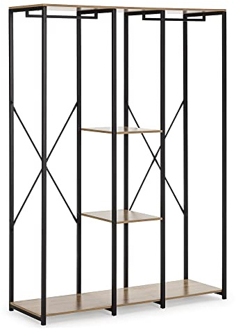 HOMN LIVING Armario vestidor Jana 3 estantes 2 Barras, Color Roble/Negro, 120 cm (Ancho) 40,4 cm (Profundo) 167 cm (Altura)