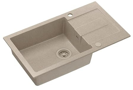 QUADRON Lavello beige | Dimensioni 78 x 45 x 18,5 cm |Lavello in granito CHRISTIAN 136 XL Lavello da cucina a una vasca | manuale e gocciolatoio |Lavello da incasso a 1 vasca