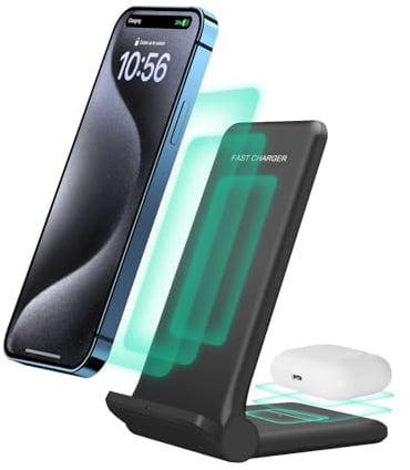 2-in-1 drahtloses Ladegerät,Doppelt Faltbare 20W schnelle drahtlose Ladestation kompatibel mit iPhone 16/16 Pro/15/14/13/12/SE/AirPods,Dual Phone Induction Ladestation für Samsung,Pixel (Schwarz)