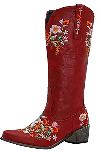 Kobilee Stivali Neri Donna con Tacco Anfibi Stivali Texani Traforati Vintage Stivaletti Western Pelle Stivali Biker Camoscio Biker Stivali Cowboy Stivali Equitazione Alto Invernali