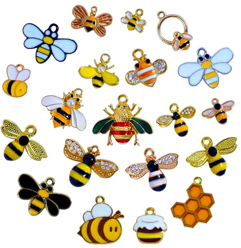 RYXZEN 20Stk Anhänger Biene Deko Legierung Emaille Bee Charms Wabenanhänger Strass Biene Nette Süßer Schlüsselanhänger Zubehör für Schmuckherstellung Ohrringe Weihnachten Abschluss Geburtstag Geschenk