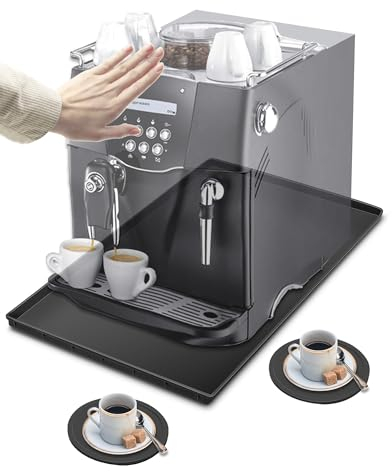 Unterlage Kaffeemaschine 47 x 29 cm Silikonmatte Kaffeematte Unterlage Kaffeevollautomat Coffee Mat kompatibel mit De Longhi Magnifica Philips LatteGo usw. Kaffeebar Zubehör mit Untersetzer von NTONDA