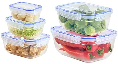 uandu Frischhaltedosen mit Deckel für Lebensmittel 5er, Tupperdosen Set, Vorratsdosen Luftdicht, Meal Prep Boxen, Mikrowellengeschirr mit Deckel und Gefriergeeignet, BPA frei Kunststoff