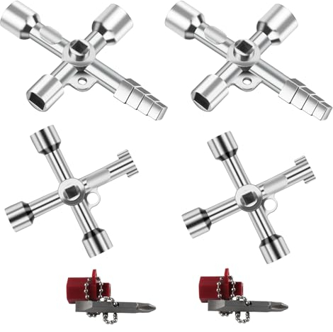 Lot de 4 clés multifonctions, Clés universelles pour robinet, Clés de construction, outils polyvalents pour boîtes de compteur électrique