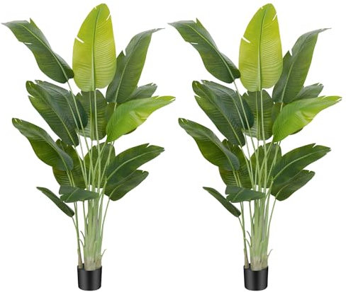 Keeplush Plante Artificielle Oiseau de Paradis 200 cm Haute, Grande Plante Artificielle Interieur, Bananier Artificiel avec 15 Feuilles, Arbre Artificiel Intérieur ou Extérieur Salon Bureau Jardin Dec