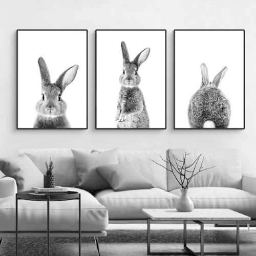 CULASIGN 3er Premium Poster Set, Kaninchen Bilder Ohne Bilderrahmen, Moderne Wandbilder Leinwand Wandkunst, Home Deko für Schlafzimmer und Wohnzimmer (ABC,40x50cm)
