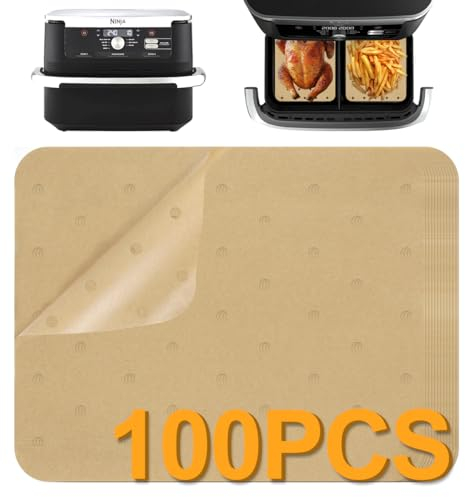 100pcs Air Fryer Liners for Ninja 10.4 Litre Af500uk Foodi Flexi Drawer Dual Air Fryer Accessories, Disposable Perforated Parchment Paper Liners