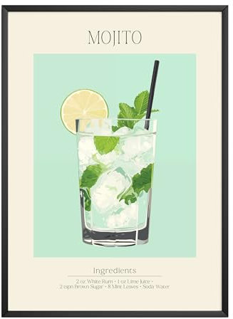 MJ-GRAPHICS - Poster Mojito - Bild mit Cocktail Rezept - Wandbild Din A3 in Galerie Qualität mit extra dickem 300g Posterpapier - Retro Poster Cocktail - FineArt Kunstdruck ohne Bilderrahmen