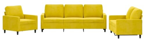 vidaXL Set di Divani 3 pz con Cuscini Giallo in Velluto, Divano, Seduta, Divano da TV, Poltrona, divanetto, Divano Rilassante, Divano Imbottito