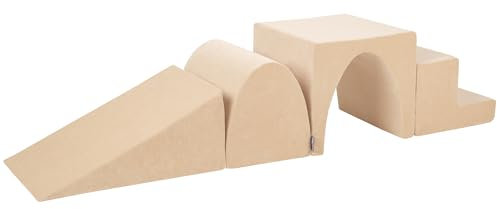 KiddyMoon Spielplatz Velvet Aus Schaumstoff Hindernisläufen, Element Zwickel/Kopfteil/Tunnel/Stüfchen, Sandbeige