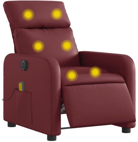 vidaXL Massagesessel, Sessel Elektrisch, Relaxsessel mit Liegefunktion Vibrationsfunktion, Fernsehsessel Liegesessel für Wohnzimmer, Weinrot Kunstleder