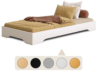 smartwood Cama Baja 120x190 - Cama para Niños TILA 7 de Blanco con Somier de Lamas - También para Adultos - Montaje Rápido e Carga Máxima 300 kg