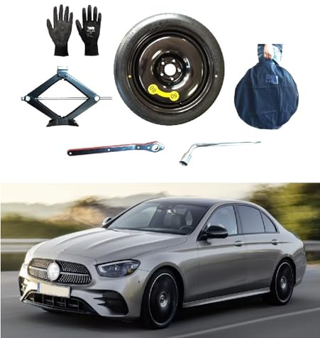 19 Notrad Set kompatibel mit Mercedes E-Klasse (2009-2015) mit Wagenheber, Schlüssel, Handschuhe und Tasche
