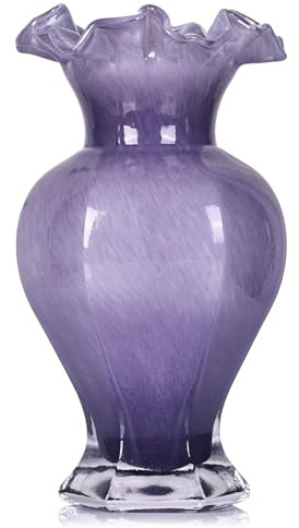 24 cm hohe Blumenvasen, mundgeblasene Glasvasen als Tischschmuck, Moderne Murano-Glaskunstvase für die Wohnkultur, Glaskunst für Tisch, Eingangsbereich und Hochzeitsdekoration (Lila)