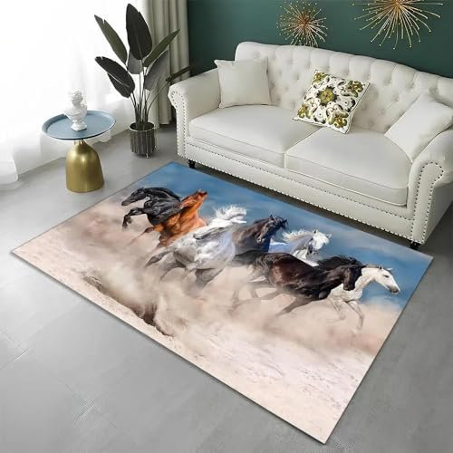 YOUOUSI Tier-Pferd-Muster, Kinderzimmer-Teppich, Jungen-Schlafzimmer, rutschfeste Matte, Badezimmer, Heimdekoration, Spiel, Krabbel-Bodenmatte