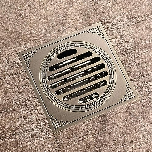 Bodenablauf aus antikem Messing, 10,2 cm, quadratisch, für Badezimmer, Dusche, Bodenablauf, Auffangwanne, Duschablauf, Abfallsieb