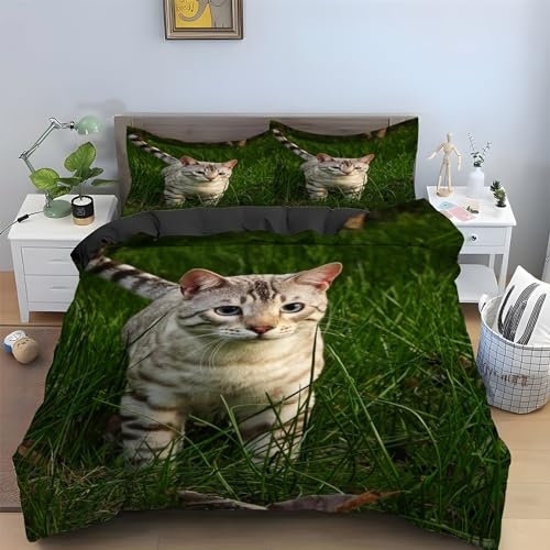HAICAO Bettwäsche 135x200 Ozelot Bettwäsche Set 3 Teilig Karakal Muster Bettbezug für Kinder, Microfaser Flauschig Weich Bettbezüge und 2 Kissenbezug 80x80 cm, mit Reißverschluss