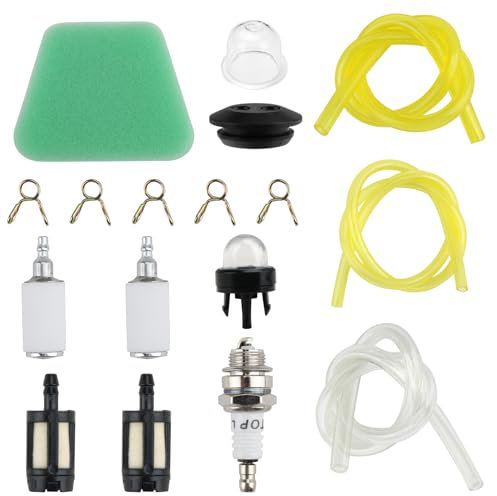 Universal 17 PCS Fuel Line Mower Fitting Kit, Petrol Hose Kit for Strimmers- Including Fuel Hose and Filter, Spark Plug, Oil Bubble, Buckle,etc, for Lawnmowers, Chainsaws, Small Engines