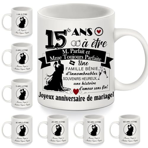 15 Ans à être Monsieur Parfait et Madame Toujours Parfaite Tasse d'anniversaire pour couples femmes hommes épouse époux parents amis 15 ans de mariage cadeau 15e anniversaire Tasse à café(15 ans)