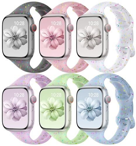 6Pcs Sportarmband für Apple Watch Armband 40mm 44mm 46mm 45mm 41mm 49mm 42mm 38mm Damen Mädchen,Schlank Dünn Buntes Silikon Band Ersatzarmband für iWatch 10 9 8 7 6 5 4 3 SE 2024 Ultra/2 Apfelband
