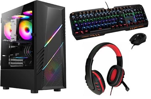 BCC FAST i5 1030 GAMING PC COMPUTER Intel I5, GT 1030, 16GB RAM, 1TB Storage HDD With 256GB SSD, Windows 11, WiFi (Headset + Keyboard & Mouse Bundle)