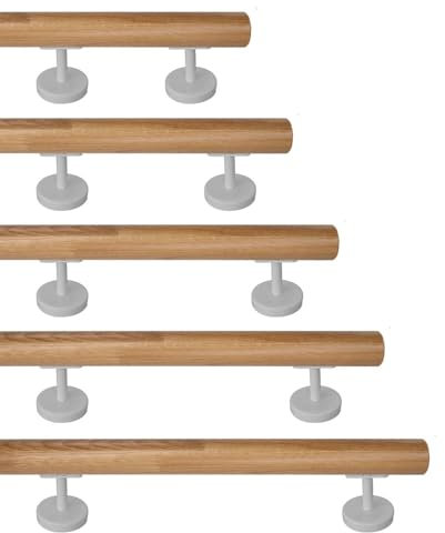 TIBU Eiche keilgezinkt Holz Handlauf Geländer 0,3m - 6m, Länge 140 cm und 2 Edelstahl Halter Weiss