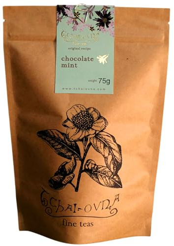 Tchai-Ovna - Chocolate Mint Tea | Creamy Chocolate Bliss | Peppermint Tea | Expertly Crafted by Geoff Widdowson | Comfort and Refreshment | Sweet Indulgence | 3g Serves 1 Teapot | 75g