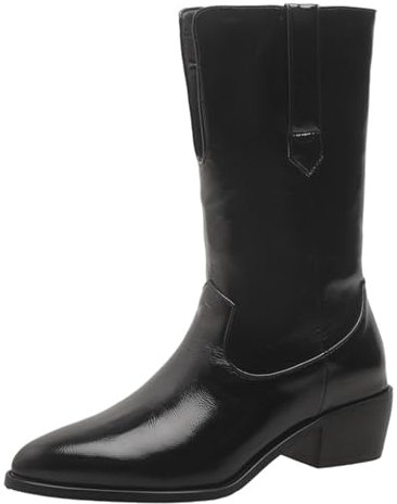 Asterisco Donna Tacco Western Stivaletti Tacco Medio Polacchine Appuntito Senza Chiusura Stivali da Cowboy, C71445Ys Nero/Rl Numero 43 EU/45Cn