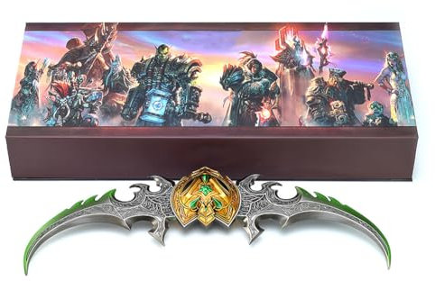 Huadafun Warglaive of Azzinoth-Modell mit Ausstellungsständer, komplett aus Metall, Wow Illidan Warblade, Schreibtischdekoration, Ornamente, Sammlergeschenk für Spielefans