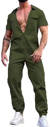 Einteiler, Overall, Herren, Damen, wasserdicht, trendig, für Herren, lässig, mit Reißverschluss und Bund, Arbeitsoverall, grün, XXL