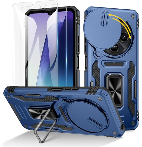 Doeshine Hülle für Xiaomi Redmi 14C 4G / Poco C75 4G,Navy | Handyhülle mit 2 Stück Displayschutzfolie, Kameraschutz, Robust Fallschutz Outdoor Militär Schutzhülle
