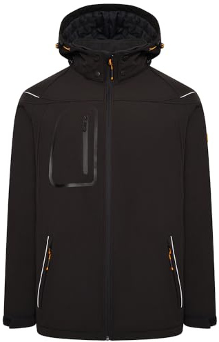 Atomic Workwear Men's Softshell Work Jacket With Zip Removable Hood | Men's Stretch Work Jacket With Padded Lining | Comfortable & Durable Winter Work Jacket (UK, Alpha, M, Regular, Regular, Black)