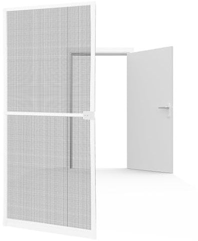 Ollewiellan Fliegengitter Tür mit Rahmen 95x210cm Insektenschutz Tür Balkon Fliegengittertür mit Fiberglasgewebe als Selbstbausatz,Insektenschutztür für Terrasse weiß
