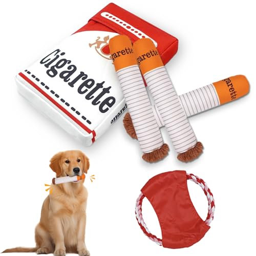 Dogs Interactive Toys, Cigarette Dog Toy, Plush Squeaky Toys With A Box, Dog Flying Disc Toy Natural Cotton Rope, Canvas Soft Frisbee Toy, for Training Playing Outdoor Indoor