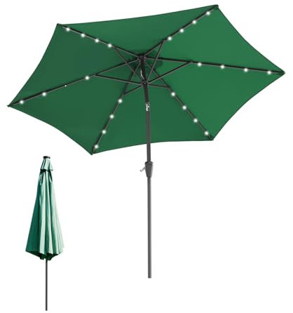 Eulenke Sonnenschirm mit LED solar Ø 270 cm, beidseitig um 30° Kippbar, gartenschirm UV-Schutz Polyester Schirmstoff, Wasserabweisend und schmutzabweisend, Marktschirm ohne Ständer, Grün