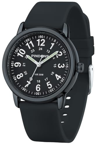 PINDOWS Uhren für Damen, Analog-Quarzuhren für Studenten, Damen und Herren, 30 M Wasserdicht Militärzeit-Anzeige Leuchtendes, leicht ablesbares Zifferblatt