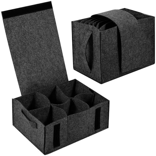 2PCS Camping Dinnerware Storage Bag Felt Plates Storage Box, Caravan Plate Holder Plate and Cup Organizer for Protecting Motorhome Cupboard Kitchen Cookware(dark grey)