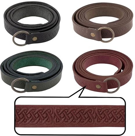 Vehi Mercatus Mittelalter Gürtel- Leder - 2,2 cm breit - in Rot, Grün, Braun, Schwarz – Prägung Knotenmuster - für Wikinger, LARP, Reenactment, Alltagsgebrauch