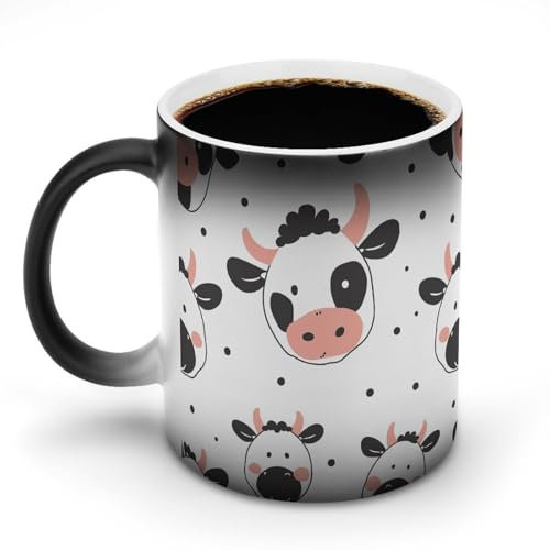 HJUQNGF Cartoon Cow Print Coffee Mug Color Changing Coffee Cup 11Oz Heat Activated Ceramic Cup with Handle Funny Magic Mug Novelty Ceramic Cups Novelty Cups for Tea/Latte/Cappuccino/Milk/Cocoa
