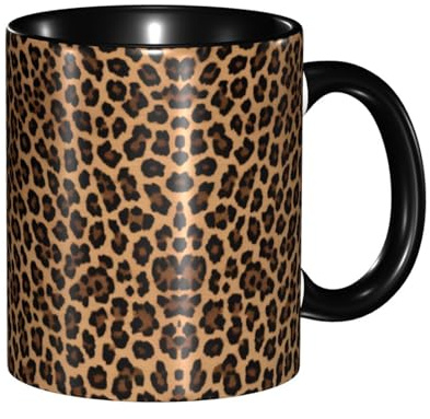 DZBDWZXH Schwarze Keramik-Kaffeetasse, 325 ml, Motiv: Wilder Leopardenmuster, Restaurant-Kaffeetasse für Kaffee, Cappuccino, Tee, Kakao, Müsli