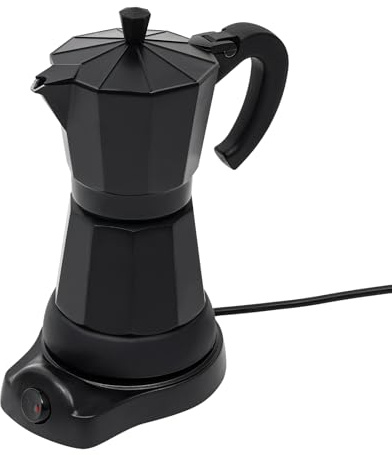 SUONTY Schwarz 300ml Elektrische Kaffeemaschine, Alu Espressokocher Mokka Espresso Kanne Espressomaschine mit separatem Boden Hitzebeständige Griff